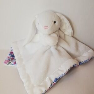 Carters White Bunny Rabbit Lovey Security Blanket Easter Floral Spring Satin Bab
